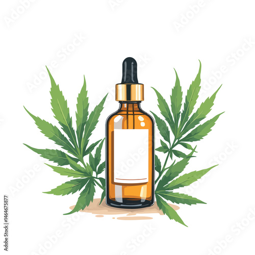 Vsai glass dropper bottle mockup surrounded by cannabis leaves for cbd oil product