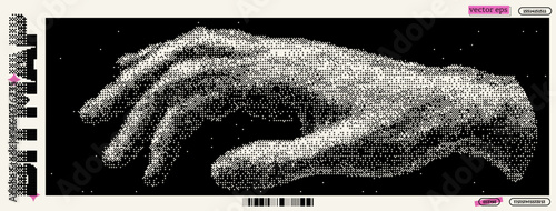 Hand created in a pixel art style inspired by dadaism, featuring a detailed bitmap approach in a cosmic background