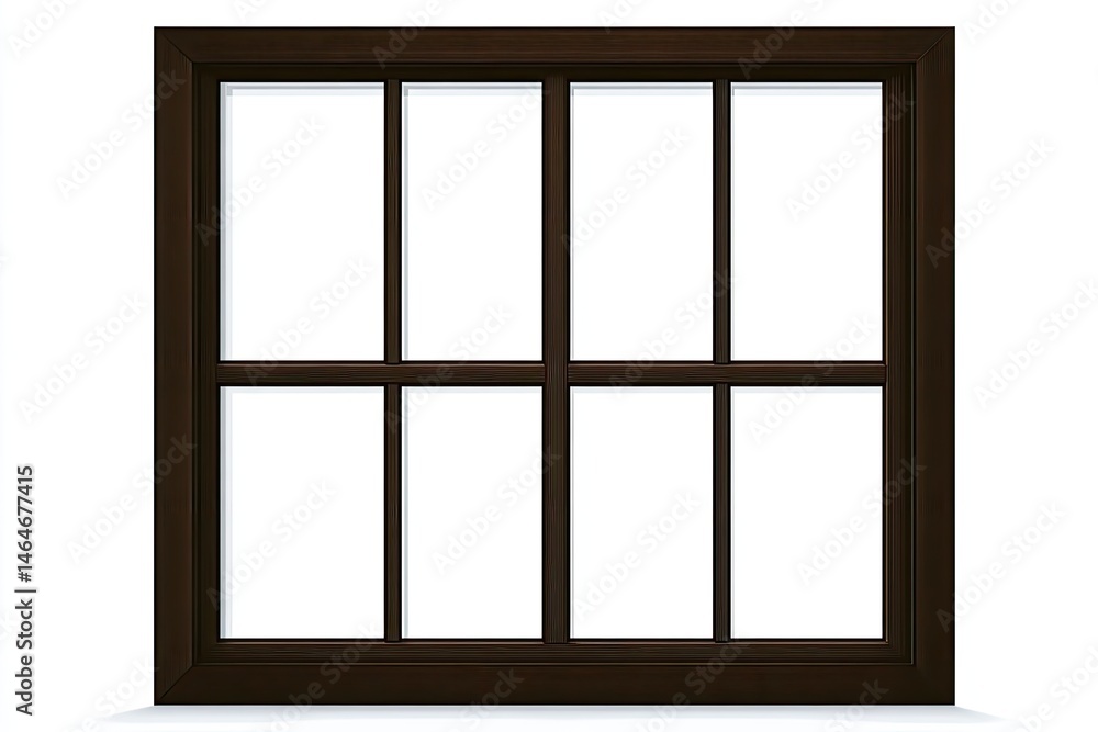 Dark brown window frame with multiple panes Dark brown window frame with multiple panes