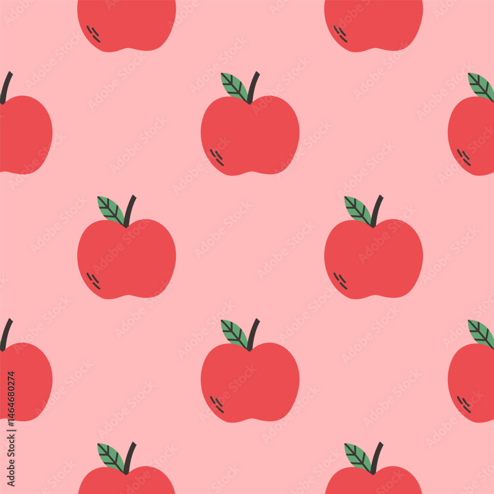 Apple summer pattern on pink background. Simple seamless pattern with apples. Vector design for greeting card and invitation of seasonal summer holiday Apple summer pattern on pink background. Simple seamless pattern with apples. Vector design for greeting card and invitation of seasonal summer holiday
