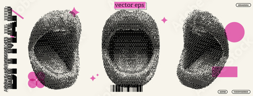 Abstract representation of pixel art inspired by Dadaism featuring a mouth motif in a Y2K style with graphic elements