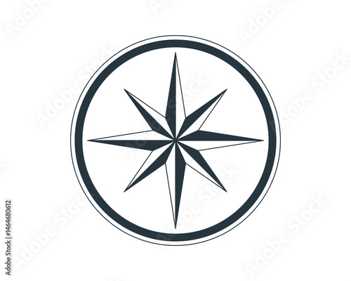 Elegant compass rose icon. A classic symbol for guidance, direction, travel, and exploration. Use for graphic design, web elements, logos, or nautical themes.