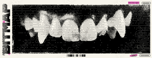 Wolf teeth scan displayed in bitmap format reflecting y2k and dada aesthetics with pixelated textures and modern digital art influences