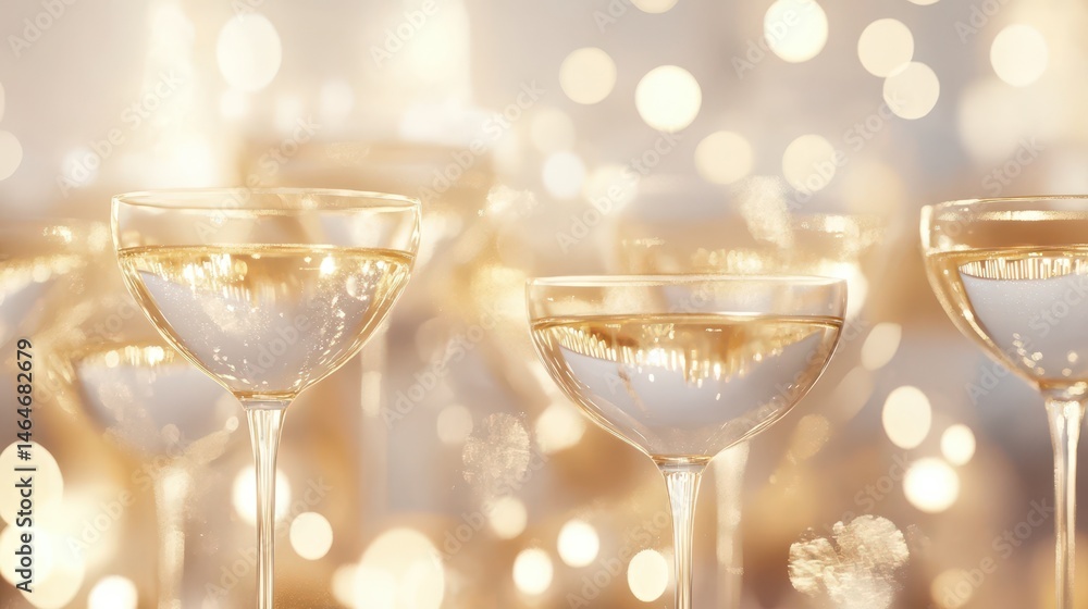 Champagne Toast to Moments: Delicate champagne glasses, filled with sparkling wine, gather in a luminous embrace, ready for celebration and special moments.
