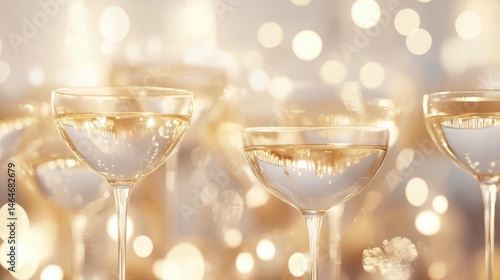Obraz na płótnie Champagne Toast to Moments: Delicate champagne glasses, filled with sparkling wine, gather in a luminous embrace, ready for celebration and special moments. w salonie