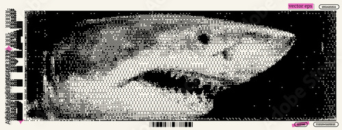 Digital art representation of a shark, blending bitmap aesthetics with Y2K style influences