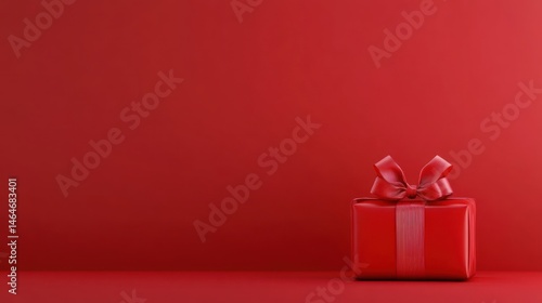 Wallpaper Mural Red gift box with ribbon on red background minimalist holiday design Torontodigital.ca