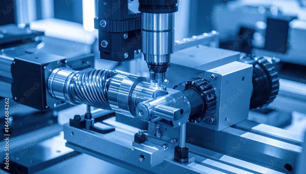 Metal Component Machining Process in Blue Tone Metal Component Machining Process in Blue Tone
