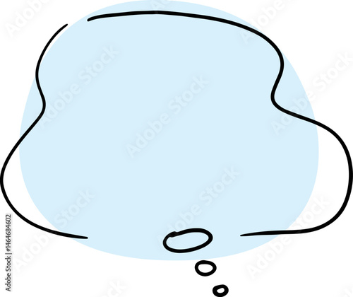one thought cloud hand drawn with black curved lines with a rounded light blue background