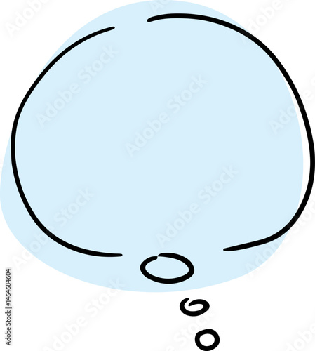 empty round thought cloud hand drawn with black curved lines with a rounded light blue background