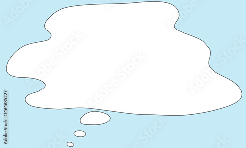 white thought cloud with black outline on blue background