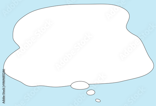 one white thought cloud with black outline on blue background