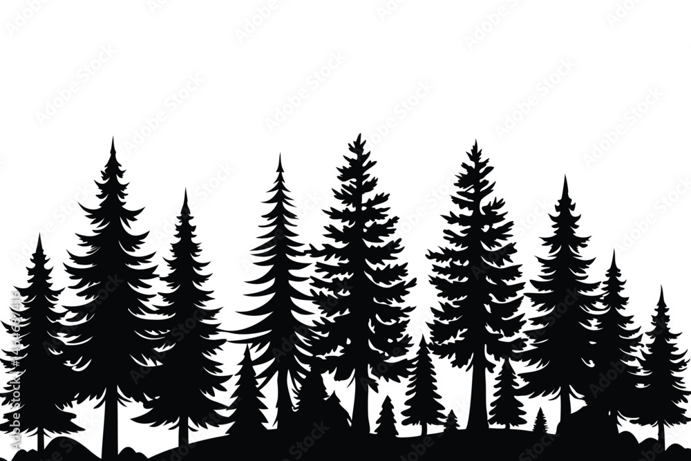Obraz premium Vector illustration of trees and forest silhouette. Nature scene silhouette. Forest landscape vector illustration. Outdoor and hiking concept