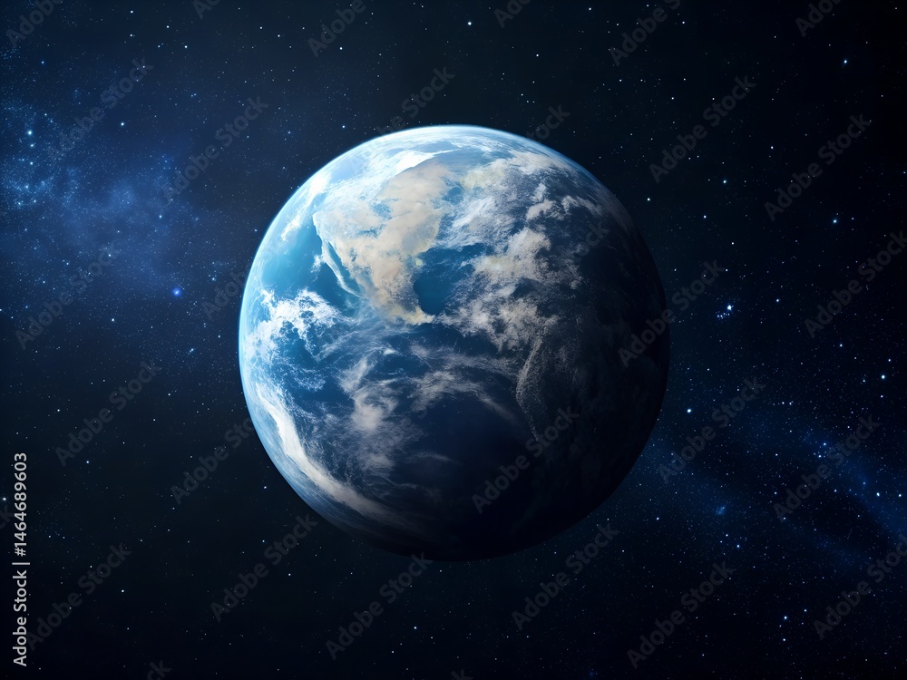Earth seen from space amidst a starry expanse. Earth seen from space amidst a starry expanse.