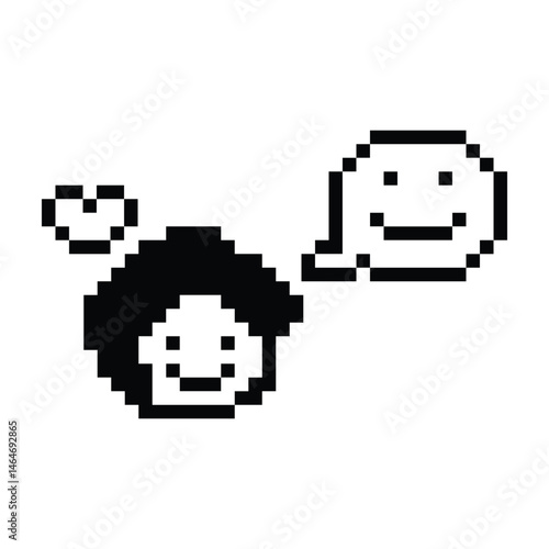 Cute pixel cartoon 8bit character man feel love happy happiness enjoy heart emotion decoration in love 8 bit male boy happy favorite like mood game isolated PNG vector.