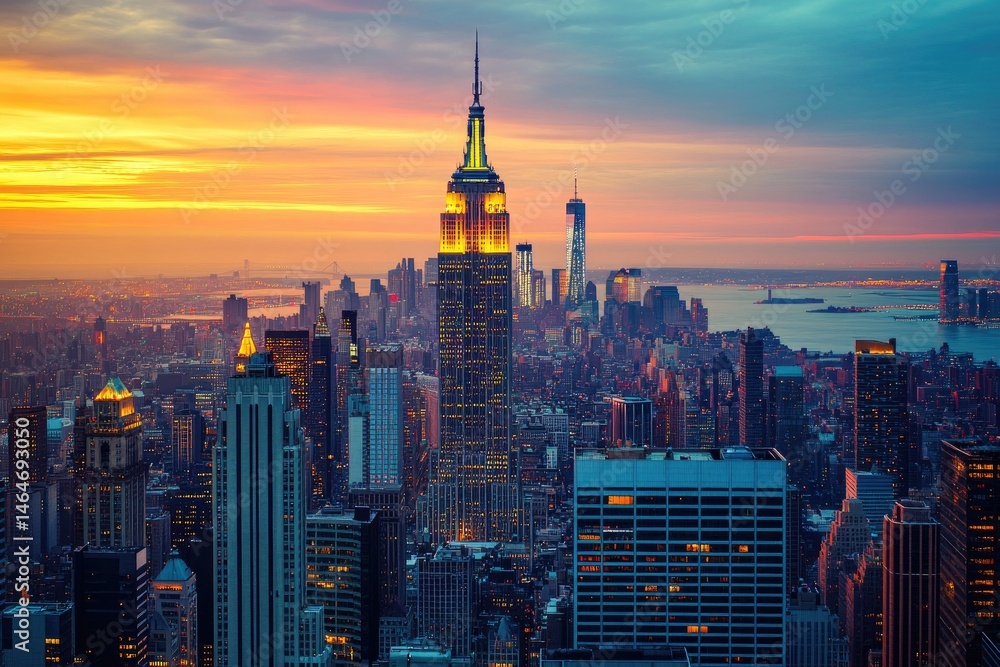 Naklejka premium NYC skyline at golden sunrise