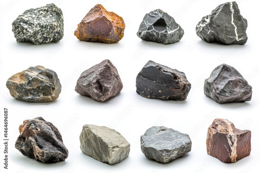 Collection of twelve rocks isolated on white background Collection of twelve rocks isolated on white background