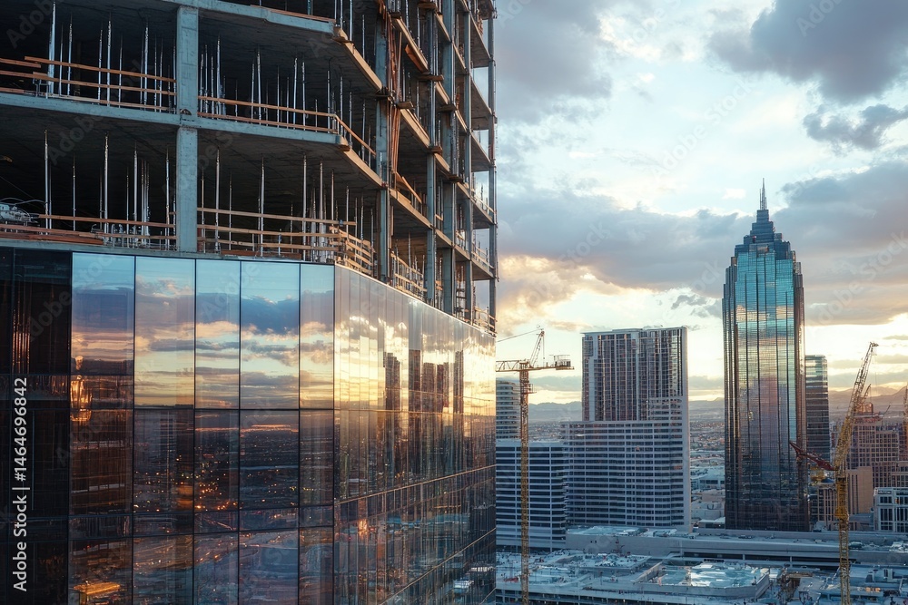 Fototapeta premium Urban Construction Site at Sunset