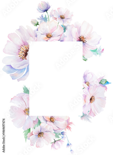Obraz na płótnie Frame made with watercolor pink peony flowers and leaves, pastel wedding isolated illustration w salonie