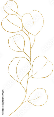 Obraz na płótnie Hand drawn eucalyptus twig with leaves, golden outlines isolated illustration, wedding element w salonie