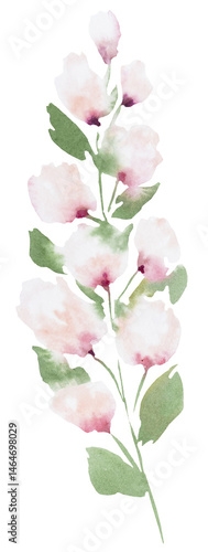 Obraz na płótnie Watercolor pink wild flower with leaves isolated illustration, floral isolated wedding illustration w salonie