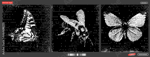 Intricate digital artistry captures the enchanting forms of bees and butterflies, featuring a striking contrast against a dark background. This creative representation celebrates the beauty of nature.