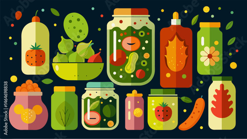 A mix of old family recipes and new experimental flavors this homemade pickle assortment has it all.. Vector illustration