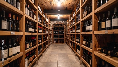 Wallpaper Mural Well-Stocked Wine Cellar Shelves Lined With Diverse Bottles Torontodigital.ca