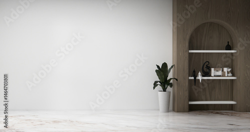 Obraz na płótnie Shelf wall room zen style and decoraion wooden design, earth tone.3D rendering w salonie