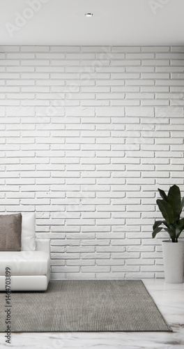 Living room has sofa with mockup and decorated decortion in the white wall background.3d rendering