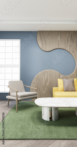 Obraz na płótnie Gray blue wall Living Room Interior Design have sofa modern and decoration. 3D rendering w salonie