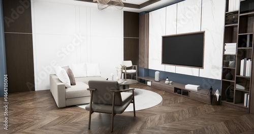 Obraz na płótnie Gray blue wall Living Room Interior Design have sofa modern and decoration. 3D rendering w salonie