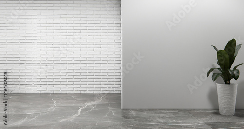 Obraz na płótnie Mock up interior room and wood white color wall background 3D illustration rendering. w salonie
