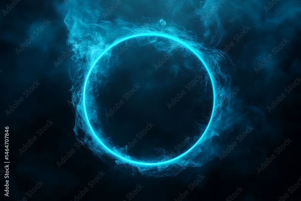 Blue neon circle with smoke on a black background. 3d rendering Blue neon circle with smoke on a black background. 3d rendering