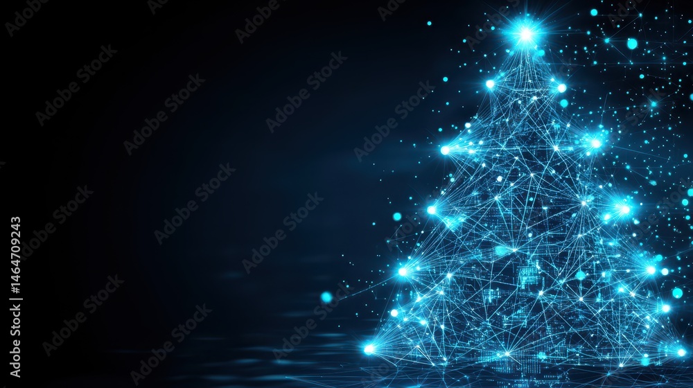 Digital Christmas tree: A glowing, digital Christmas tree. Sparkles and lights twinkle on the tree against a dark background, representing a new age of holiday cheer.