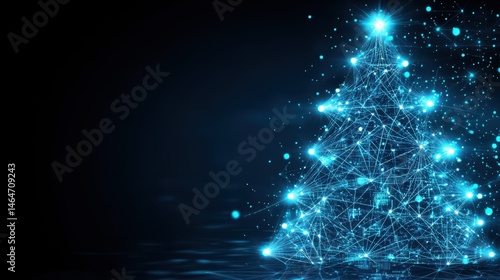Obraz na płótnie Digital Christmas tree: A glowing, digital Christmas tree. Sparkles and lights twinkle on the tree against a dark background, representing a new age of holiday cheer. w salonie