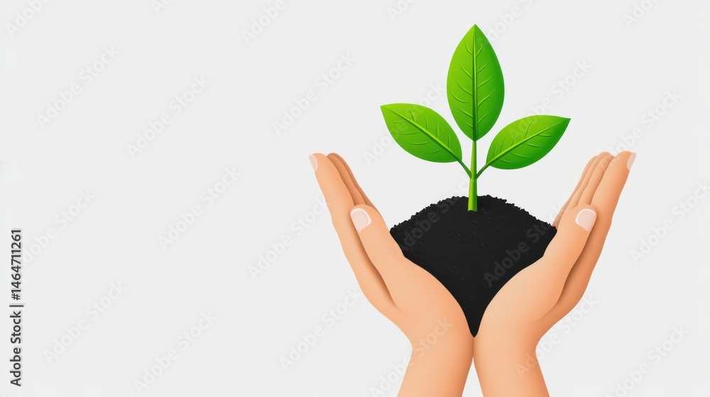 Hands Holding Soil with Green Plant Symbolizing Growth and Sustainability