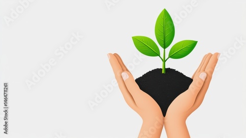 Obraz na płótnie Hands Holding Soil with Green Plant Symbolizing Growth and Sustainability w salonie
