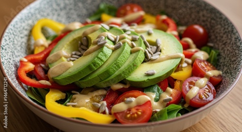 Healthy vegan salad with avocado