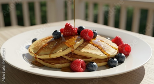Pancakes with maple syrup and berries