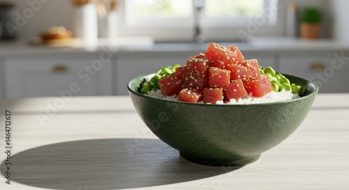 Bowl of poke with tuna and rice