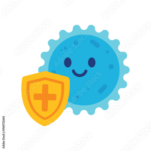 Cute Immune Cell with Shield Vector.Health and Immunity Concept