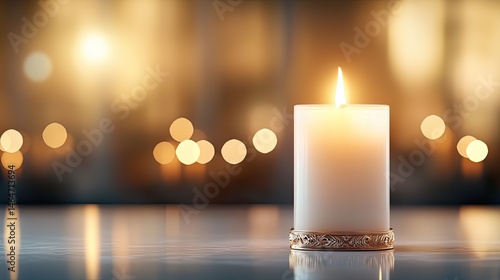 A single candle, warm light,  peaceful