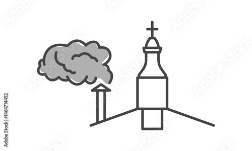 Vatican black smoke. Conclave choice. Vector line illustration