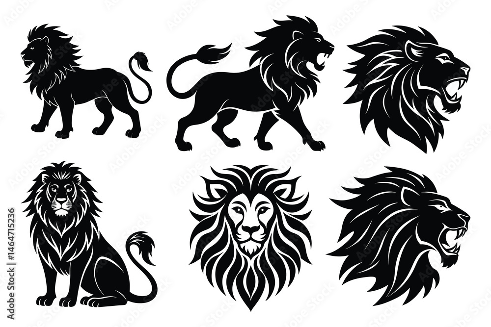 Obraz premium Majestic Lion Face and Full Body Vector, Tribal Style Graphics 