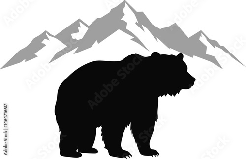Bear Standing Silhouette with Mountain Vector

