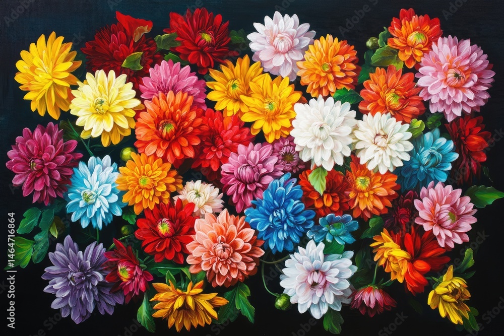 Vibrant floral explosion on dark canvas Vibrant floral explosion on dark canvas