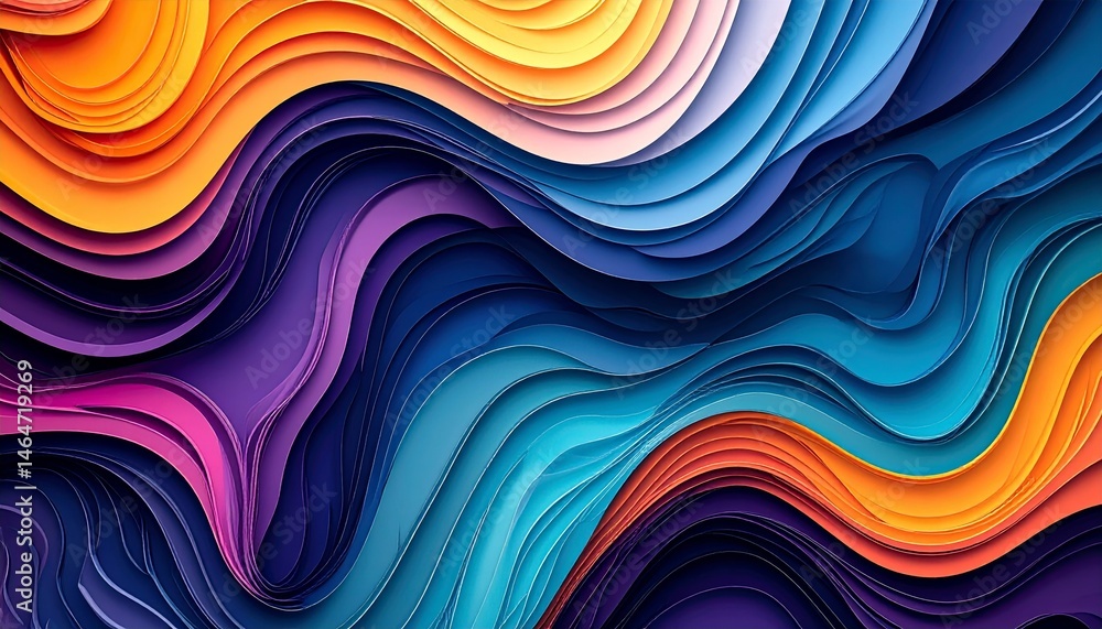 Topography papercut style background with multi colored layered waves Topography papercut style background with multi colored layered waves