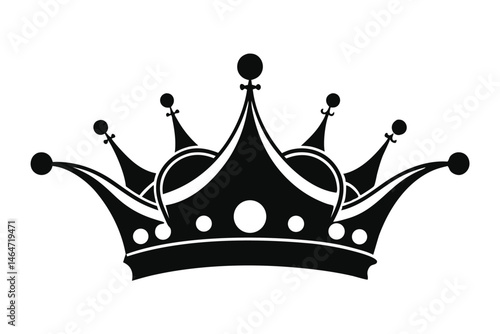 A bold royal crown silhouette commands attention against the stark white backdrop elegantly