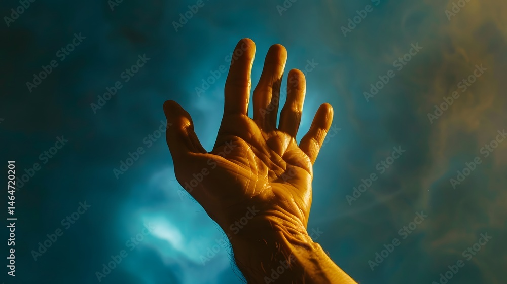 Hand Reaching for the Sky: A hand reaching up towards the sky, fingers spread wide against a backdrop of blue.
Hand Reaching for the Sky: A hand reaching up towards the sky, fingers spread wide against a backdrop of blue.